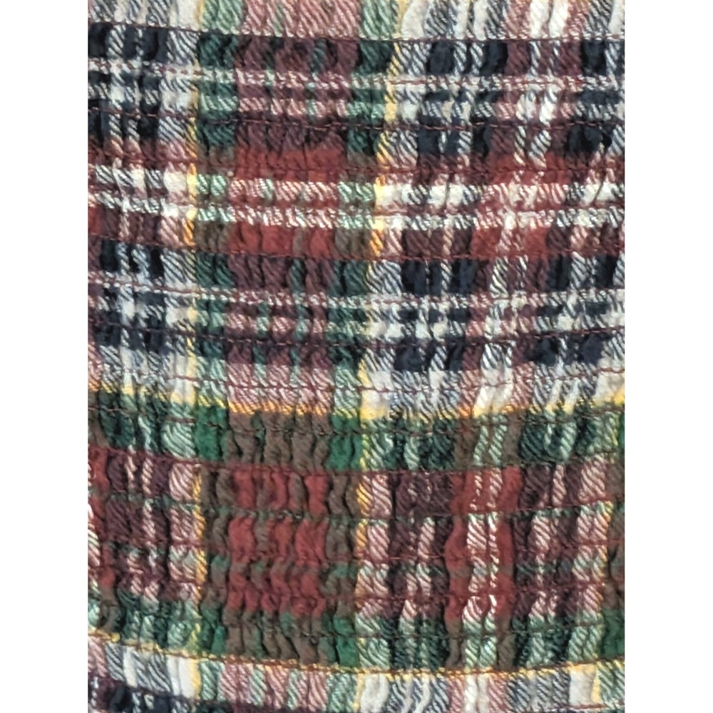 American Eagle Smocked Plaid Crop Top Short Puff Sleeve Square Neck‎ M Y2K Retro - Picture 6 of 10